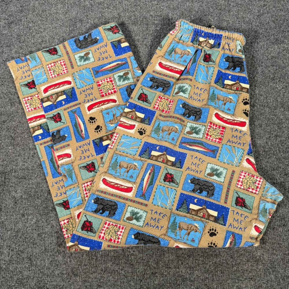 Toast and Jammies Pajama Pants Medium Lodge Bear Moose Cabin Made in USA #4547